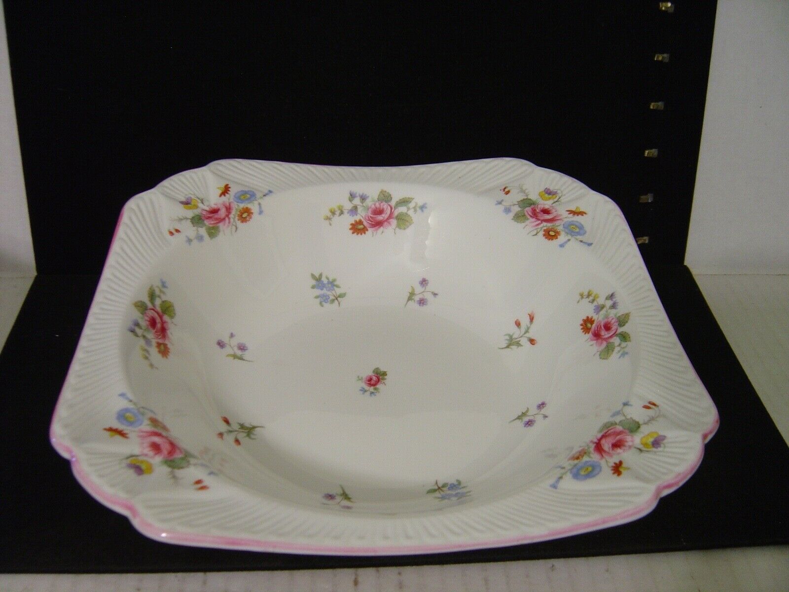 Vintage Shelley Fine Bone China Rose And Red Daisy Square Shaped Serving Bowl