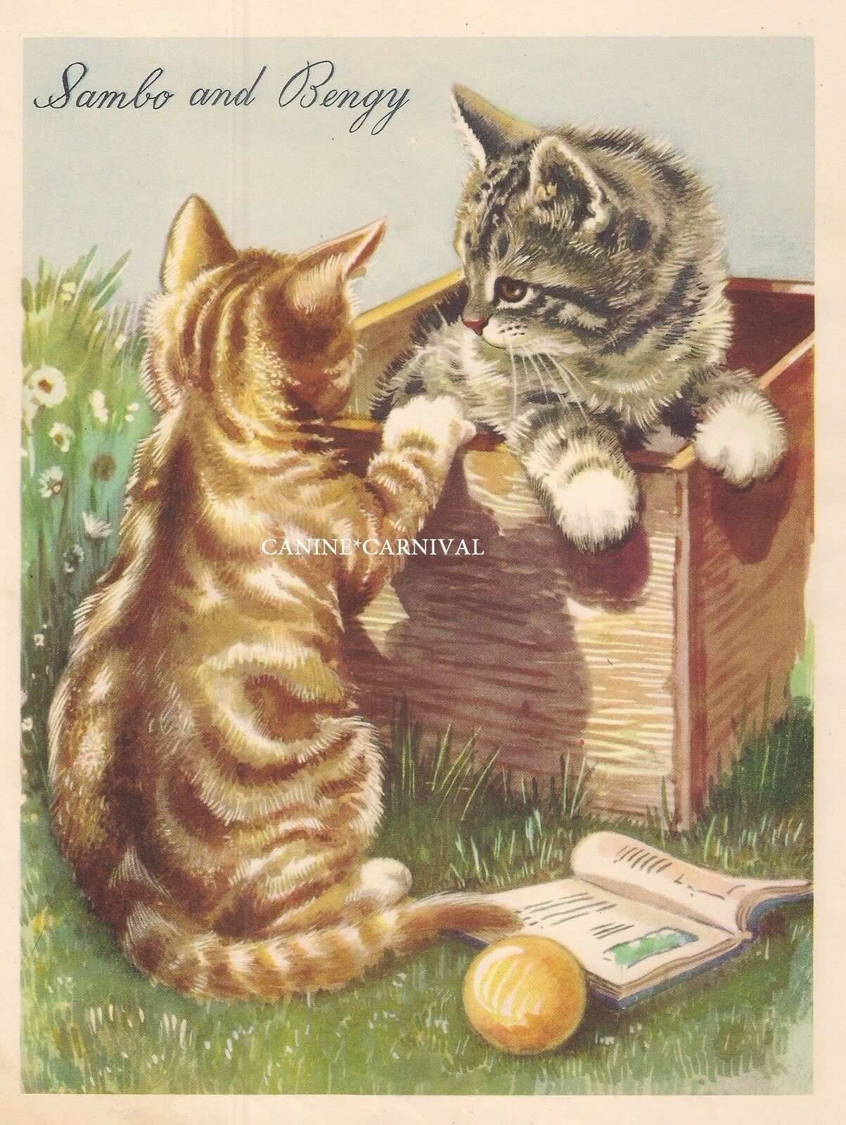 2 Tabby Kittens Cat Sambo Bengy 1930 Feline Vintage Art Print Winifred Martin