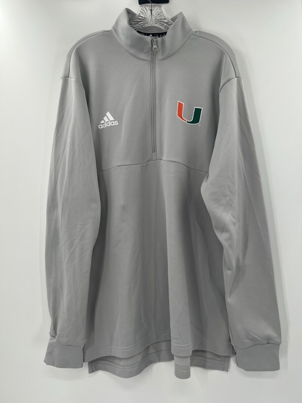 Miami Hurricanes Game Used Gray Adidas Long Sleeve Dri Fit W/ 1/4 Zip Size Xlt
