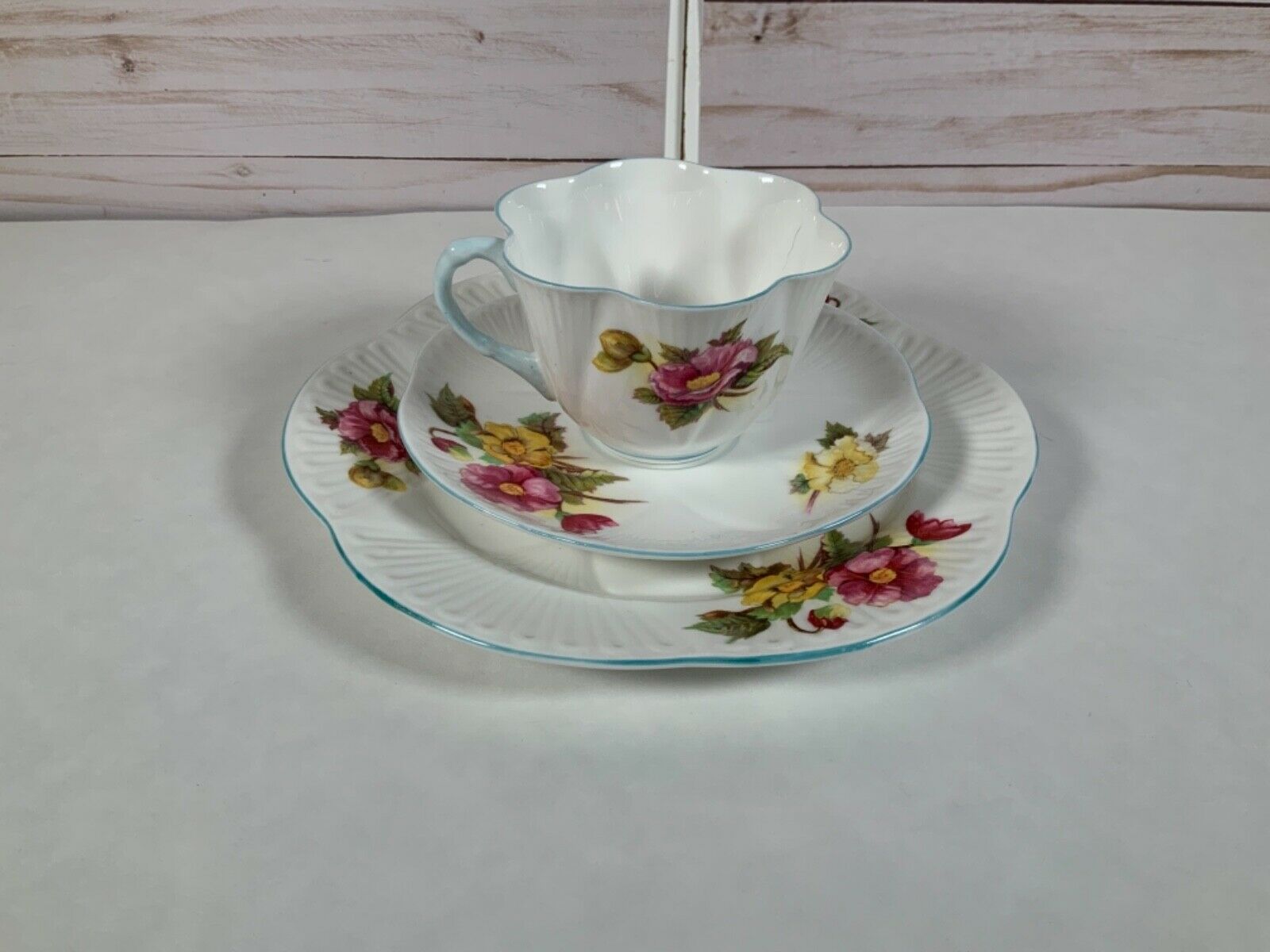 Shelley Begonia Dainty Shape Trio Salad / Dessert Plate Cup And Saucer 13427