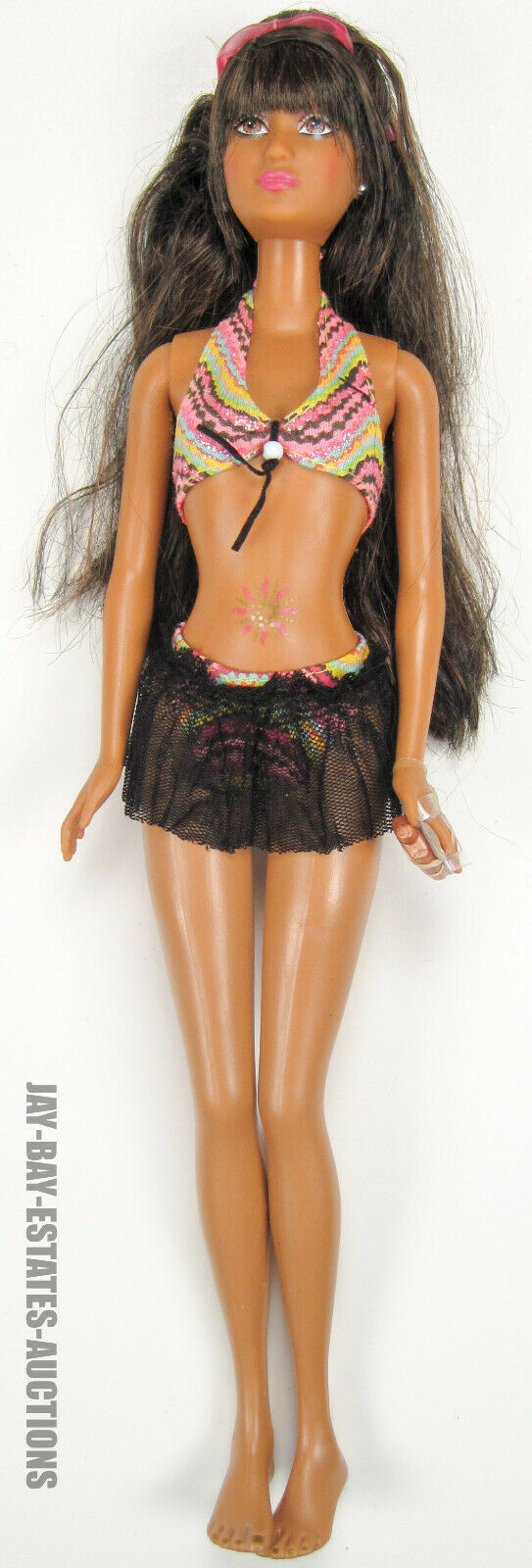 Rare Barbie Doll Beach Fun Lea Tanned Brunette Belly Tattoo J0701 China 2005 A/o