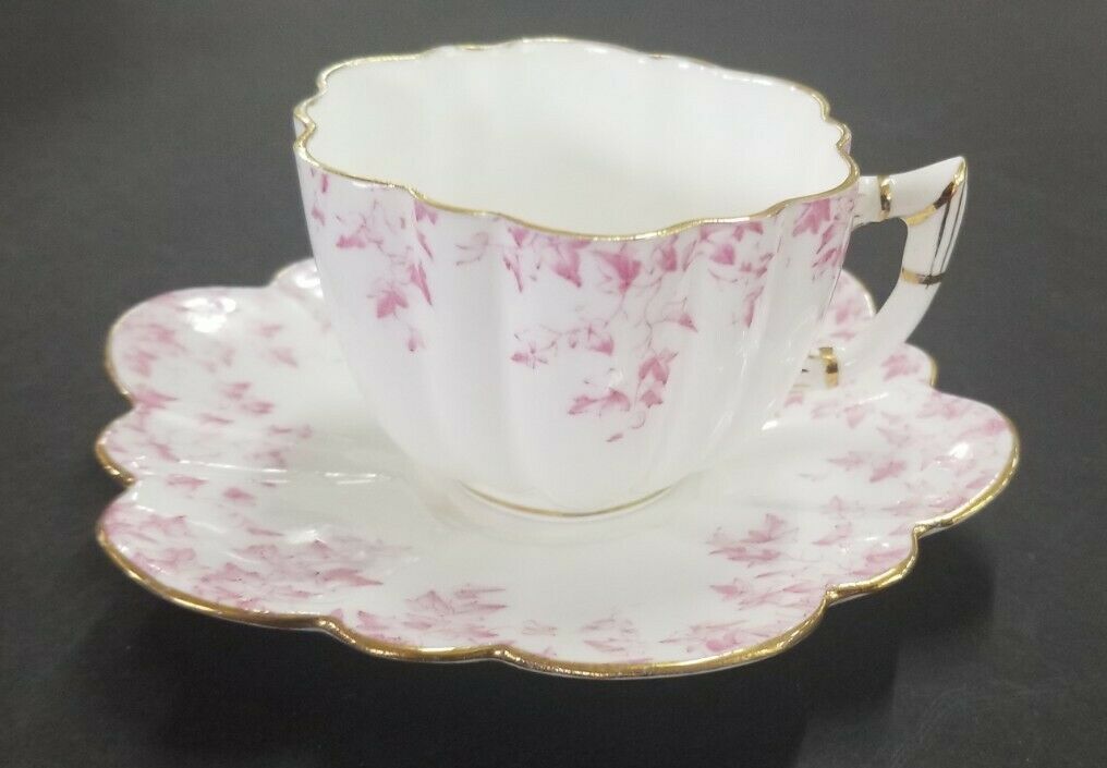 Vintage Wileman Shelley Foley Pink Scallop Tea Cup & Saucer #4646