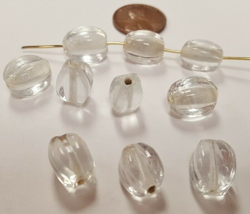 18 Pieces Vintage Crystal Glass Handmade Oval Melon 12x9mm. Beads N170