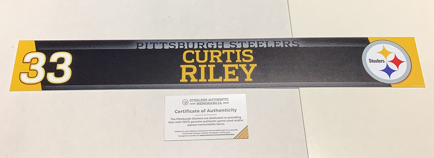 Curtis Riley Game Used 2020 Preseason Locker Room Nameplate Steelers