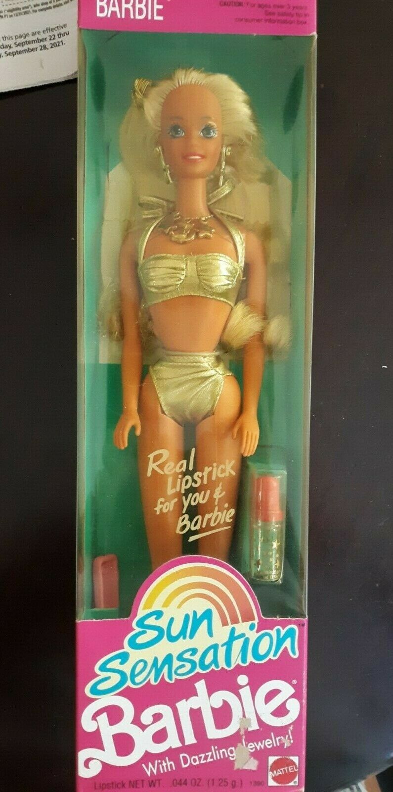 1991 Sun Sensation Barbie #1390.  With Lipstick.  New Nrfb.