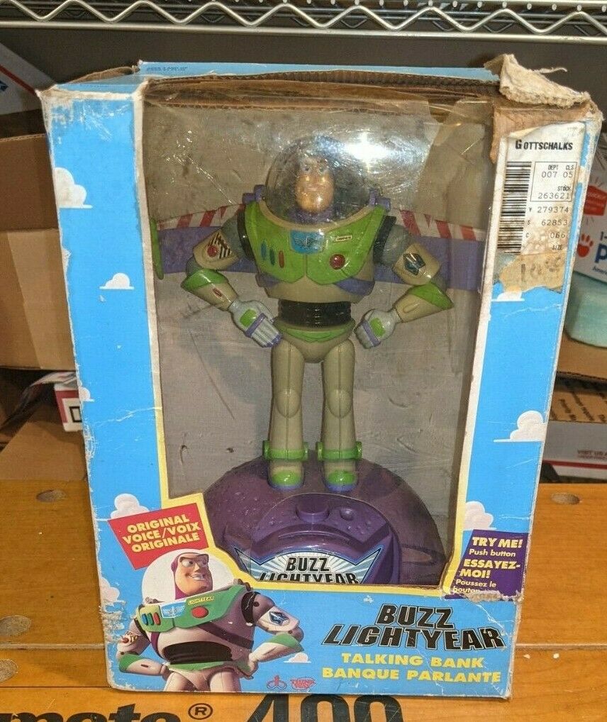 Think Way Buzz Lightyear Electronic Talking Bank Works Great W/ Rough Ob