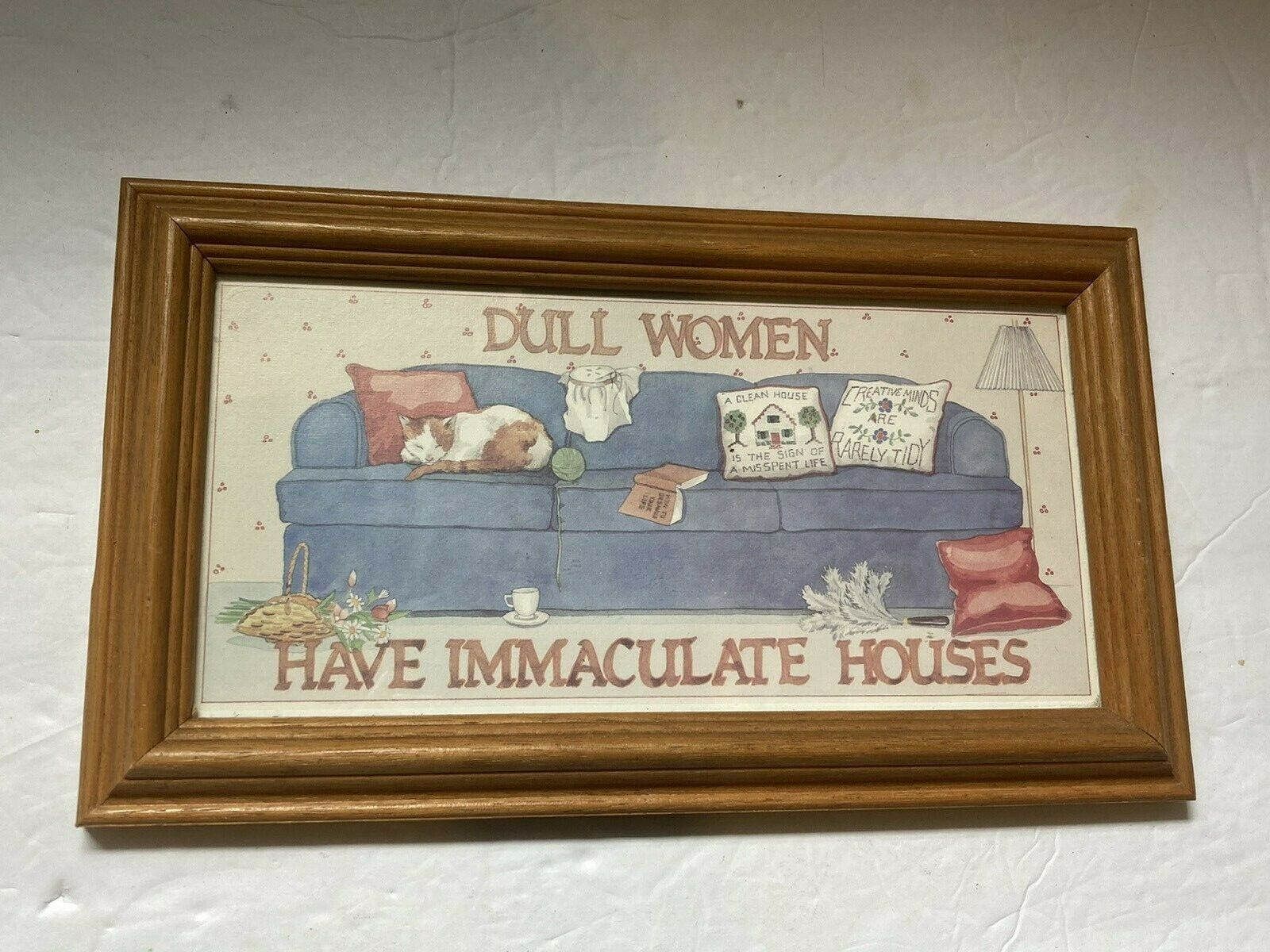 Vtg 90s Figi Graphics Framed Art Print Dull Women Have Immaculate Houses Humor