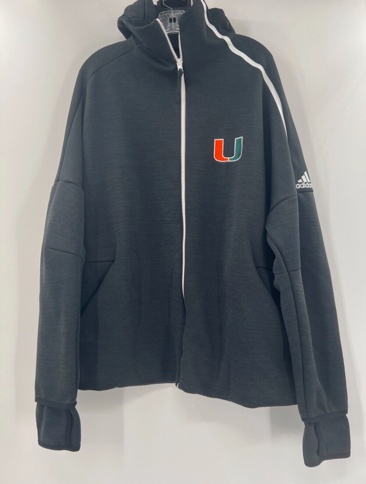Miami Hurricanes Game Used Black Adidas Full Zip Sweater With Pockets Sz Unknown