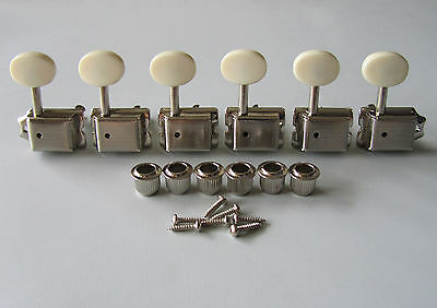 6 Inline Strat/tele Nickel W/ Aged White Vintage Guitar Tuners Tuning Keys Pegs