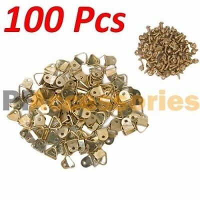 100 Pcs 1/2" Inch D Ring Hanging Picture Frame Hanger Hooks Brass Plated Screw