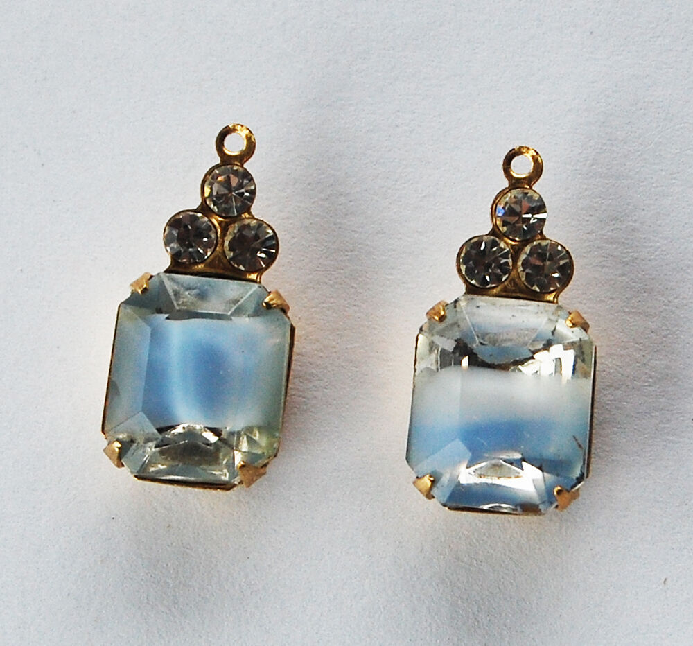 Vintage Octagon Givre Glass Rhinestone Pendant Beads • 18x10mm • Blue, Amethyst