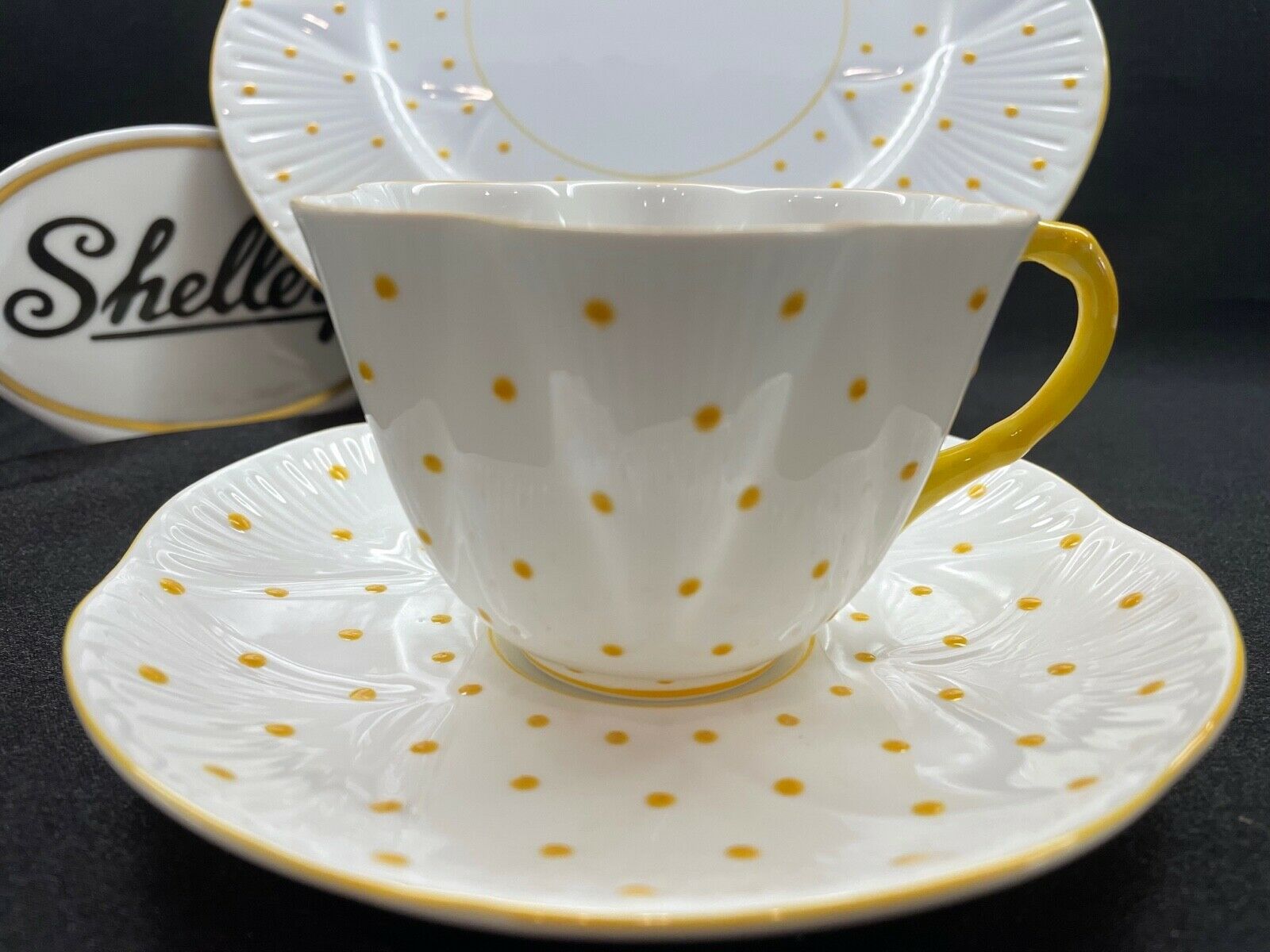 Shelley  Dainty Yellow  Polka Dots  Cup,  Saucer  And  8" Plate  # 13748/y