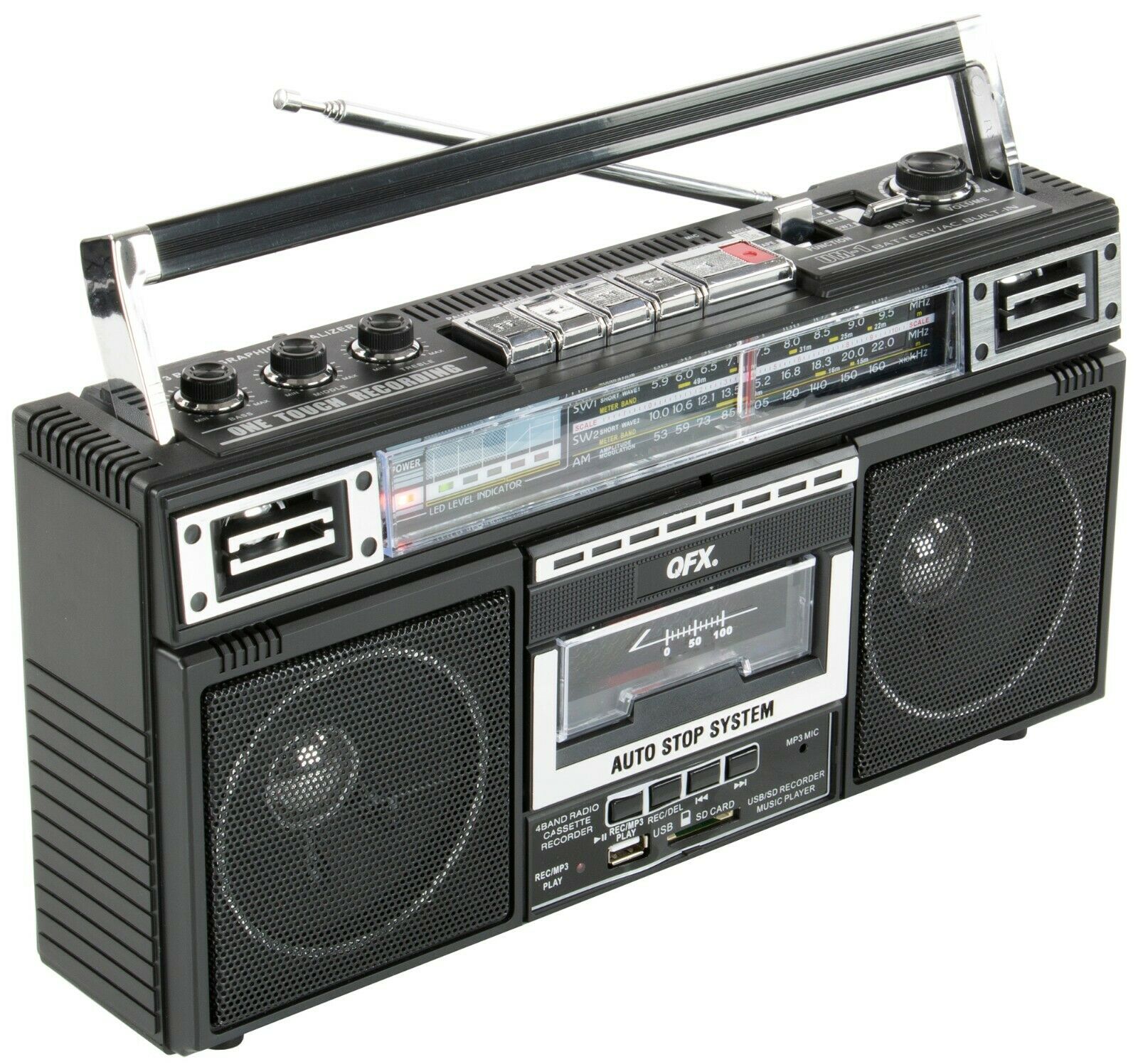 Qfx J-220bt Retro Am/fm/sw1/2 4-band Radio +bluetooth +cassette To Mp3 Converter