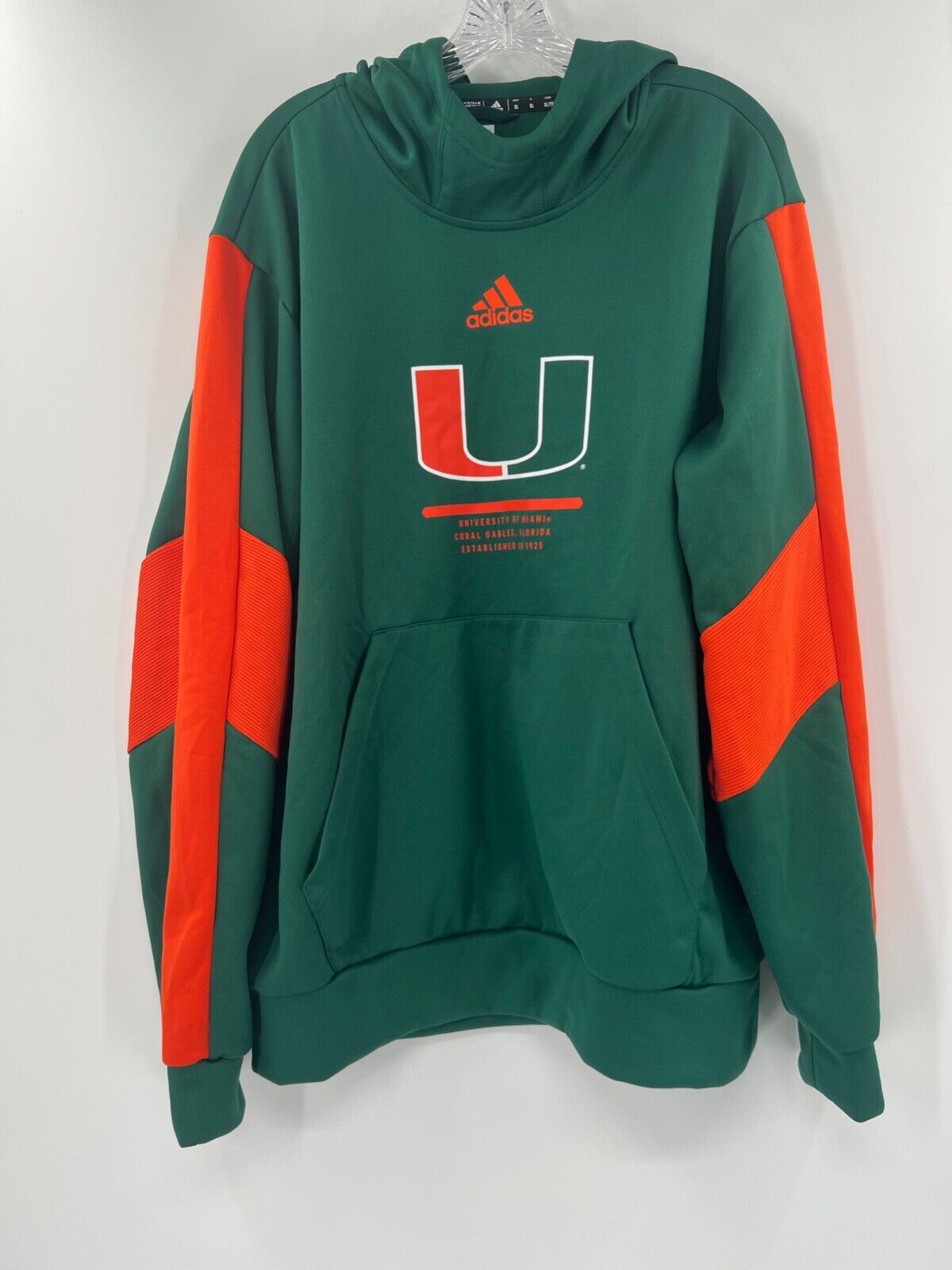 Miami Hurricanes Game Used Green Adidas Sweater With Hoodie And Pockets Size Xl