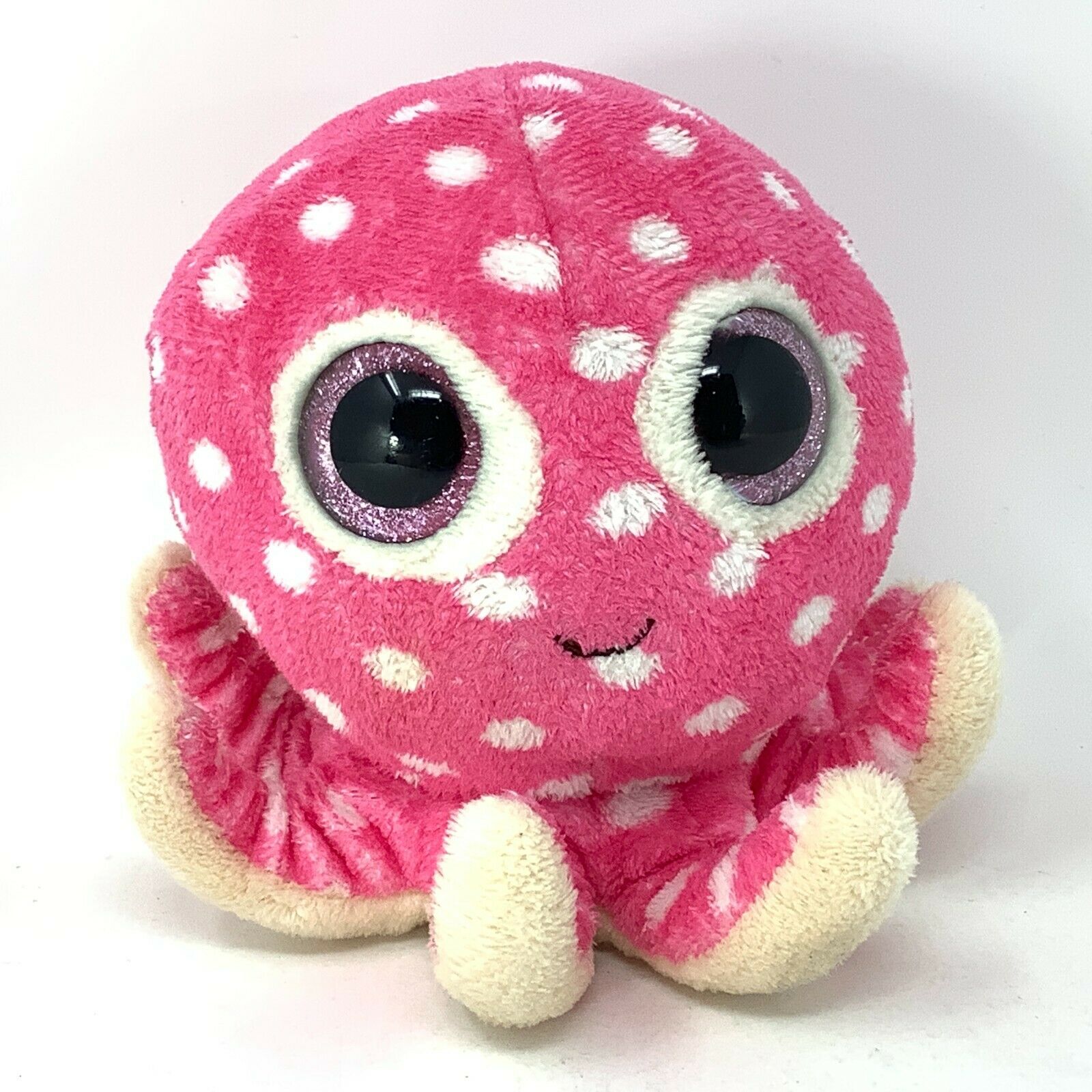 Big Eyes Octopus Ollie Plush Rare 6" Pink & White Polka Dots Sweet Ty Beanie Boo