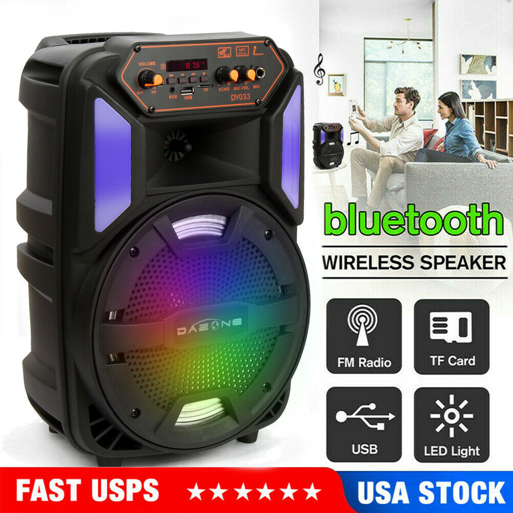 8" Portable Party Bluetooth Speaker Led Usb Rechargeable Stereo Wireless 1000w