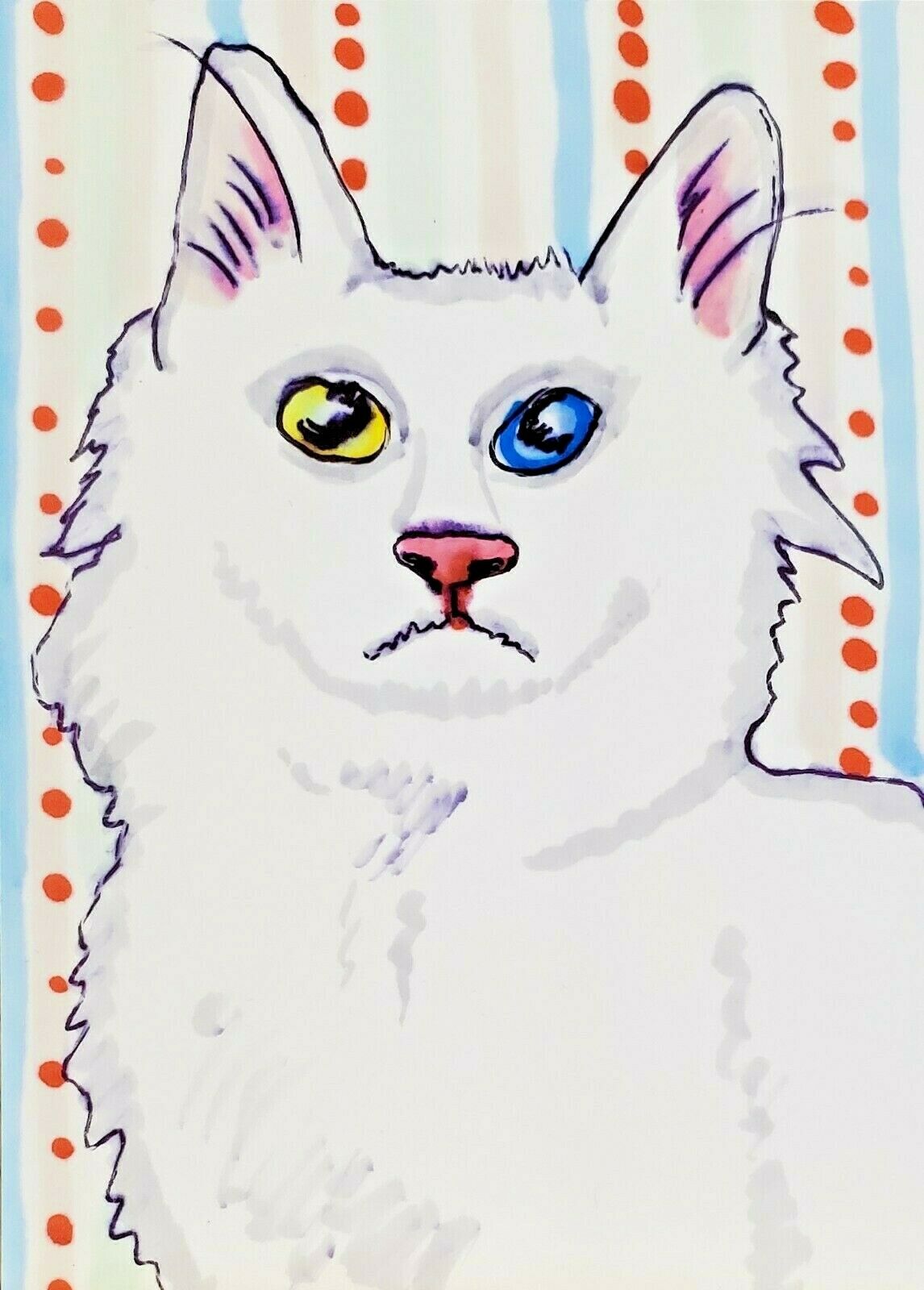 Turkish Angora Cat Collectible 4x6 Art Print Signed Artist Ksams Kitty Postcard