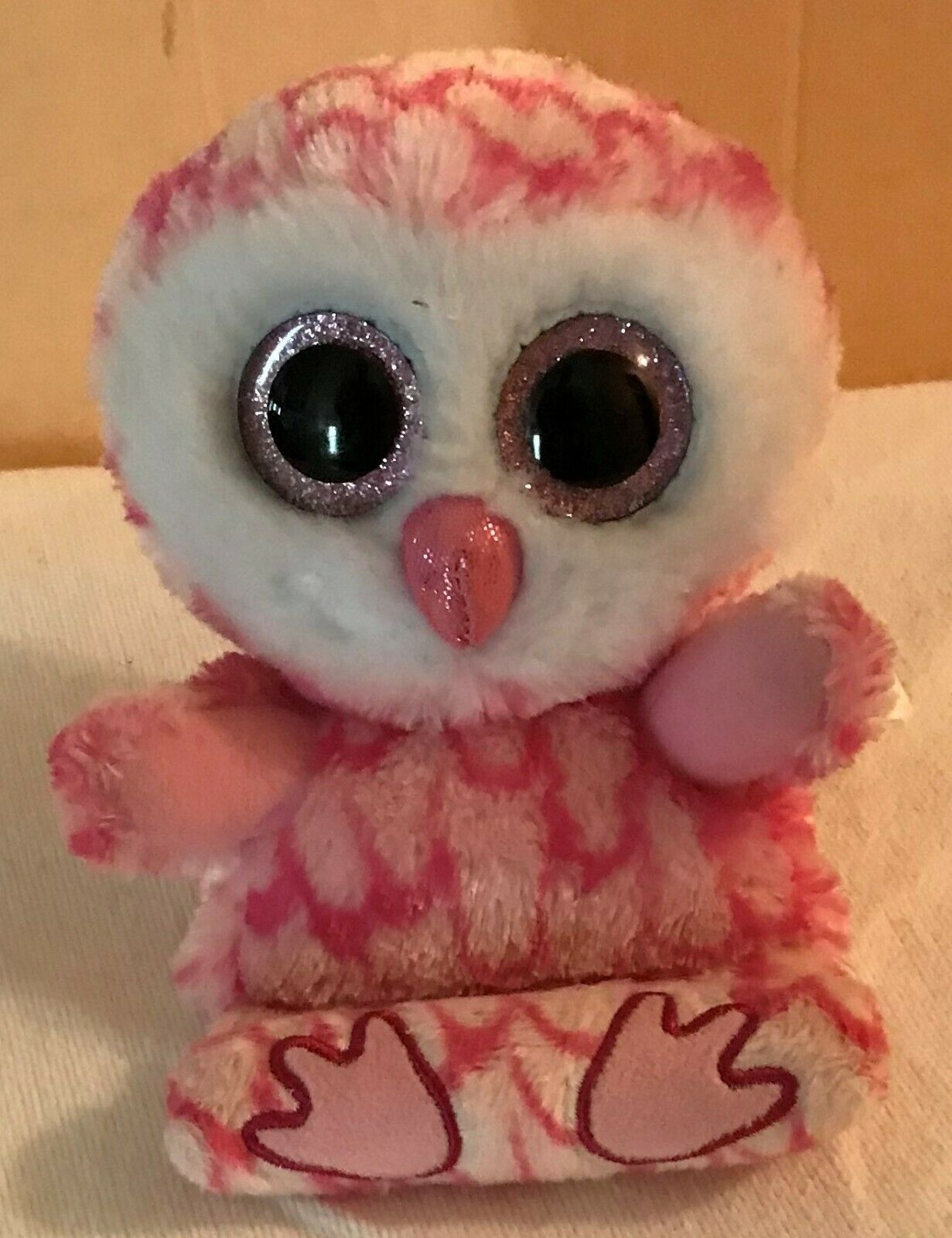 Ty Beanie Boo Pink Owl Milly Cell Phone Holder 6" Plush Glitter Eyes