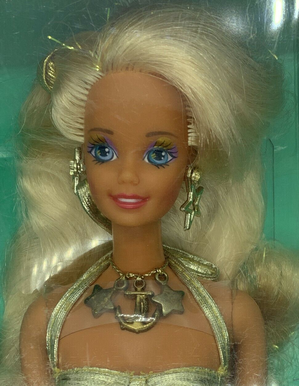 1991 Sun Sensation Barbie W/dazzling Jewelry & Lipstick Nrfb 1390