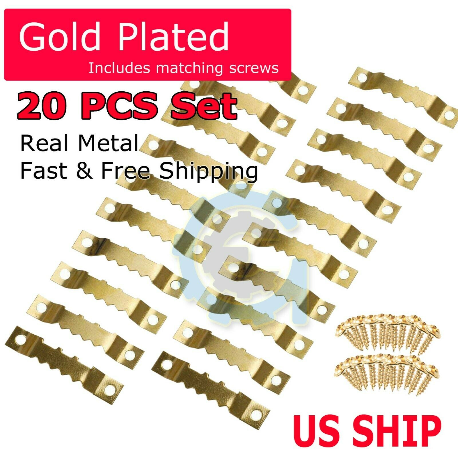 Gold 20pcs Diy Sawtooth Picture Frame Hanging Hangers Double Hole With 40 Screws